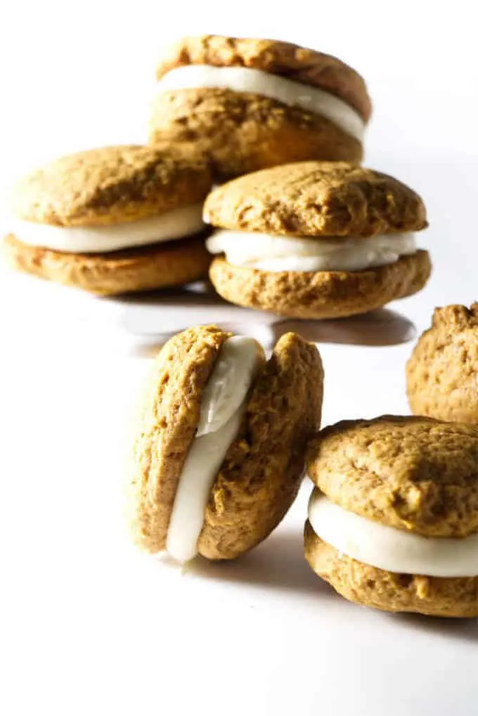 6 pumpkin whoopie pies with cream cheese frosting