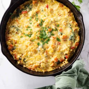sweet potato frittata in a cast iron skillet