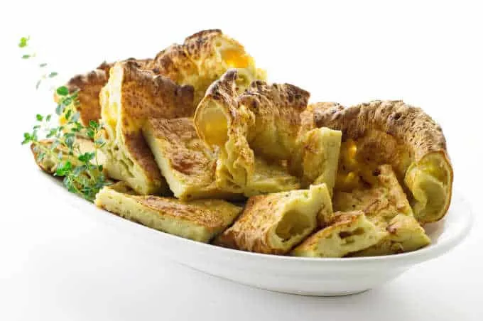 A platter of Yorkshire Pudding cut into squares