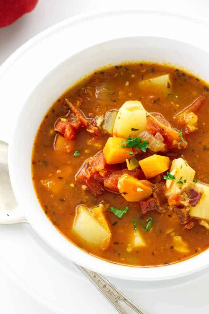 Overhead photo of a bowl of chowder