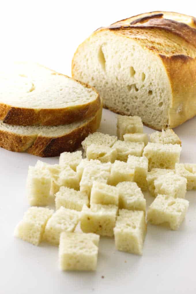 Loaf of bread, slices of bread, bread cubes