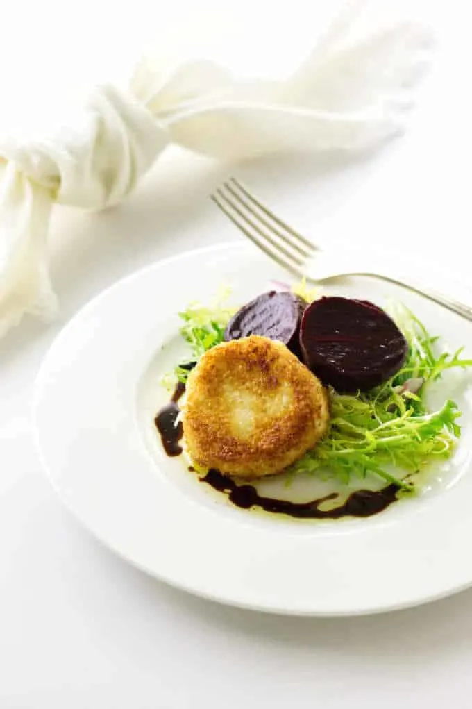 serving of Fried Goat Cheese Discs and Roasted Beet Salad