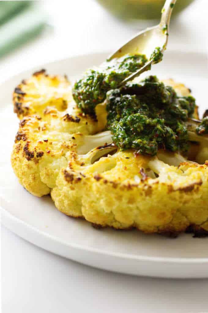 Roasted Cauliflower Steak with Chimichurri Sauce