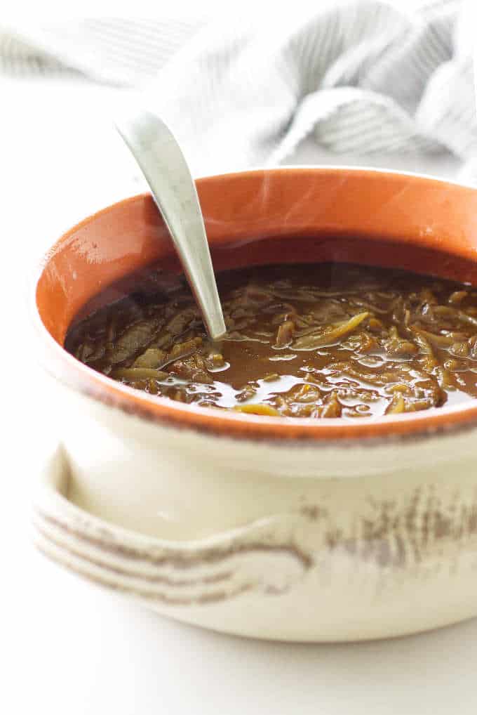 Soup pot with onion soup