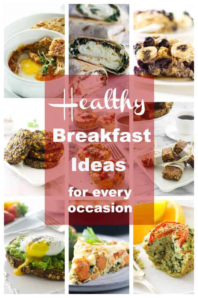 collage of 9 photos for healthy breakfasts.