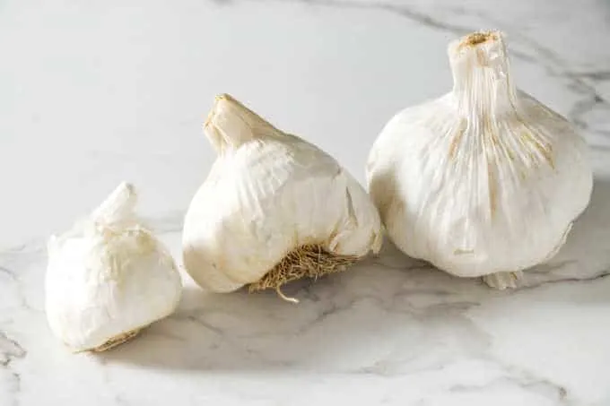 three sizes of garlic