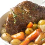 Tri tip cooked in the instant pot with vegetables.