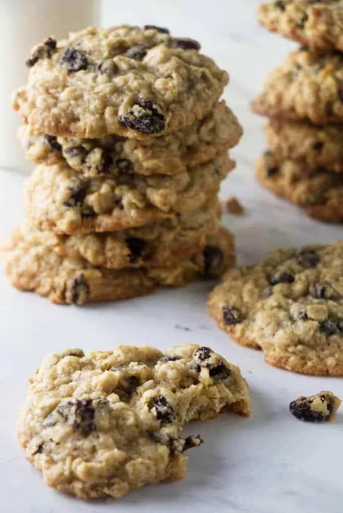 A stack of oatmeal raisin cookies.