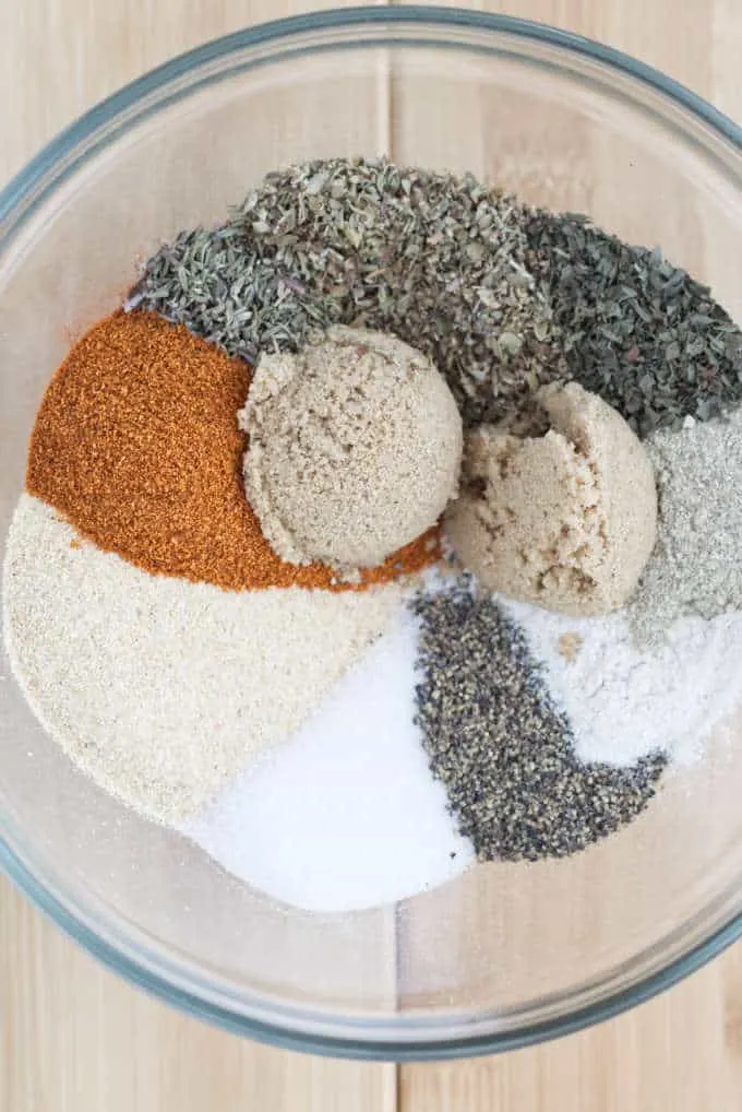 All the spices used in cajun seasoning mix that have not been blended.