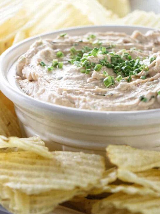 French onion dip and ruffle potato chips.