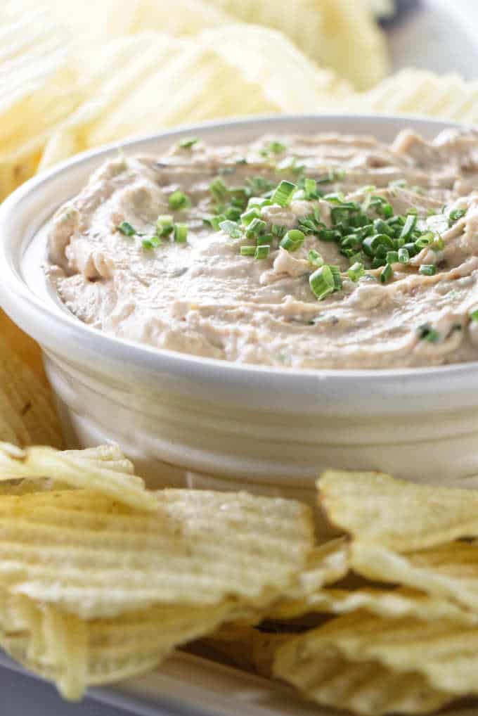 French onion dip and ruffle potato chips.