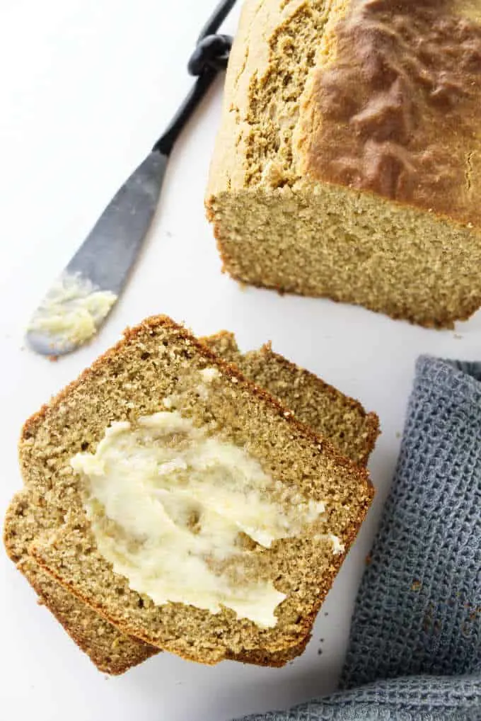 Slices of barley bread with butter.