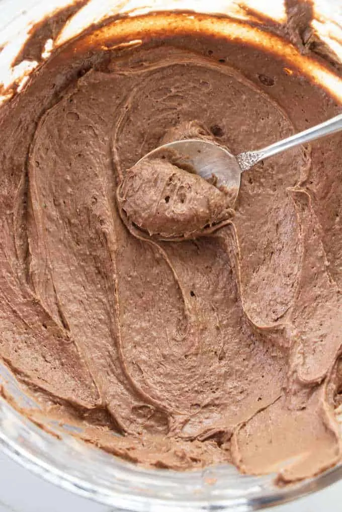 chocolate cake filling in a bowl.