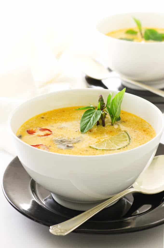 two bowls of Thai Coconut chicken soup