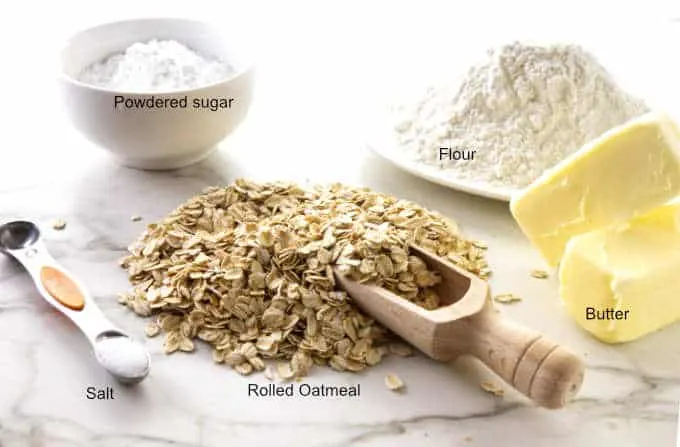 Ingredients used in oatmeal shortbread.