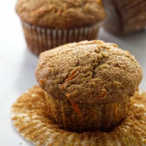 Three carrot spelt muffins.