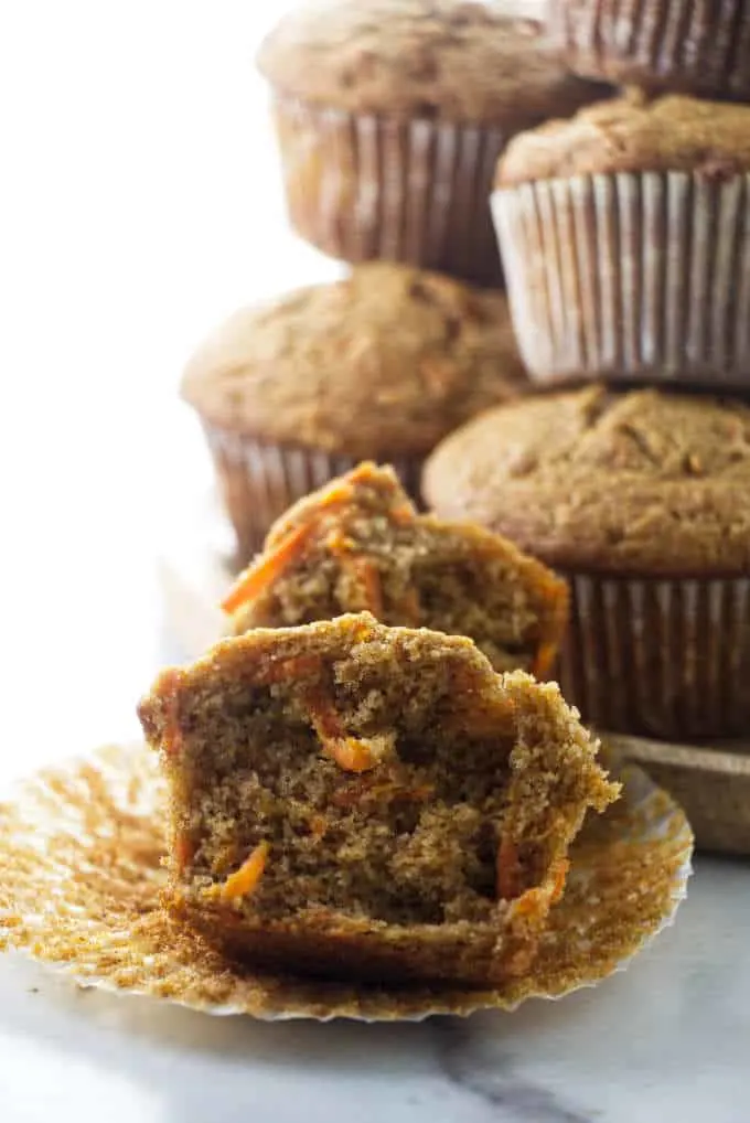 A stack of carrot spelt muffins.