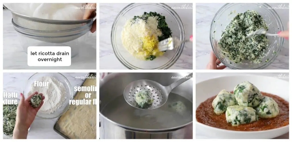 process photos showing how to make malfatti.