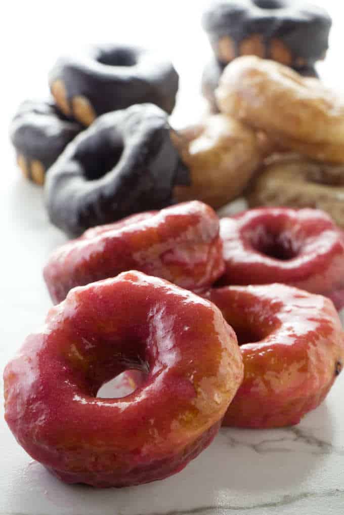 Sourdough donuts with raspberry glaze.