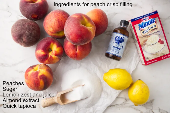 Ingredients for the peach crisp filling. 