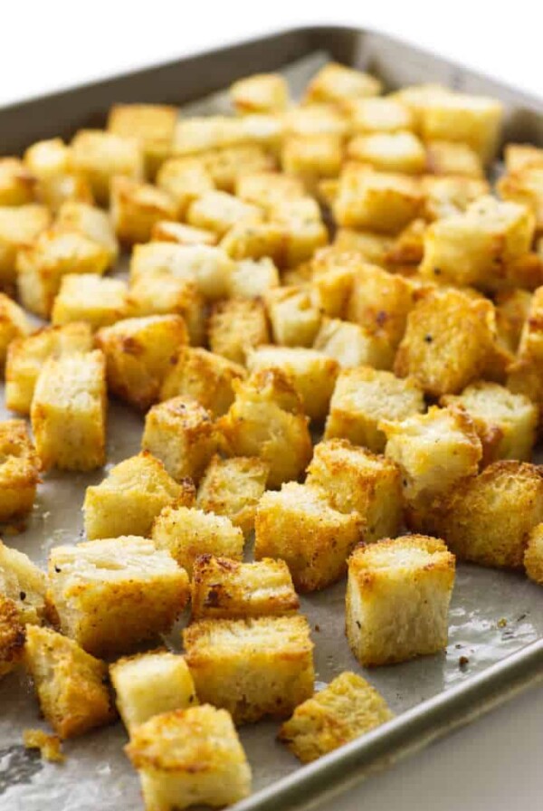 Sheet pan with crispy sourdough croutons