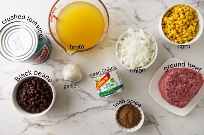 Ingredients needed for instant pot taco soup.