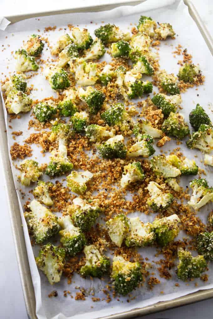 Roasted romanesco on a sheet pan.