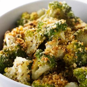 A serving bowl with roasted romanesco.