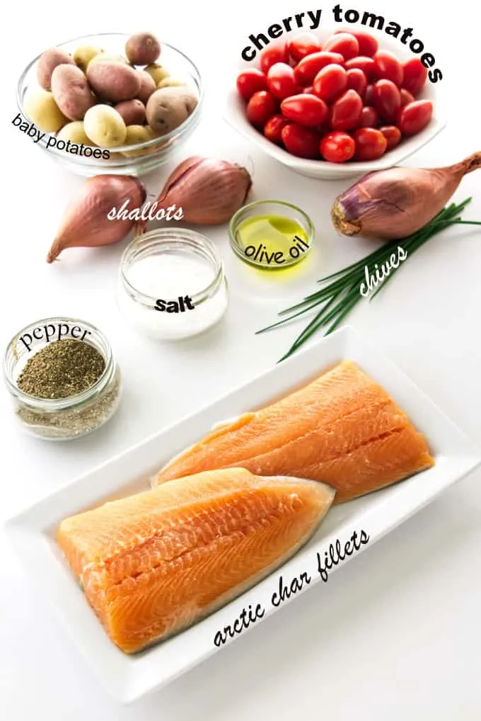 ingredients needed for baked arctic char with roasted vegetables