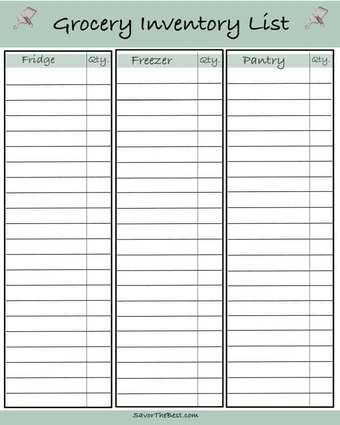 Image of a printable for grocery inventory list.