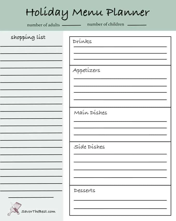 image of holiday menu planner printable.