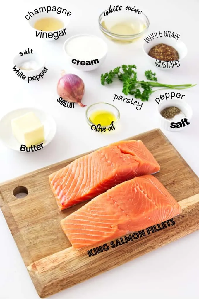 ingredients needed for salmon with mustard sauce.