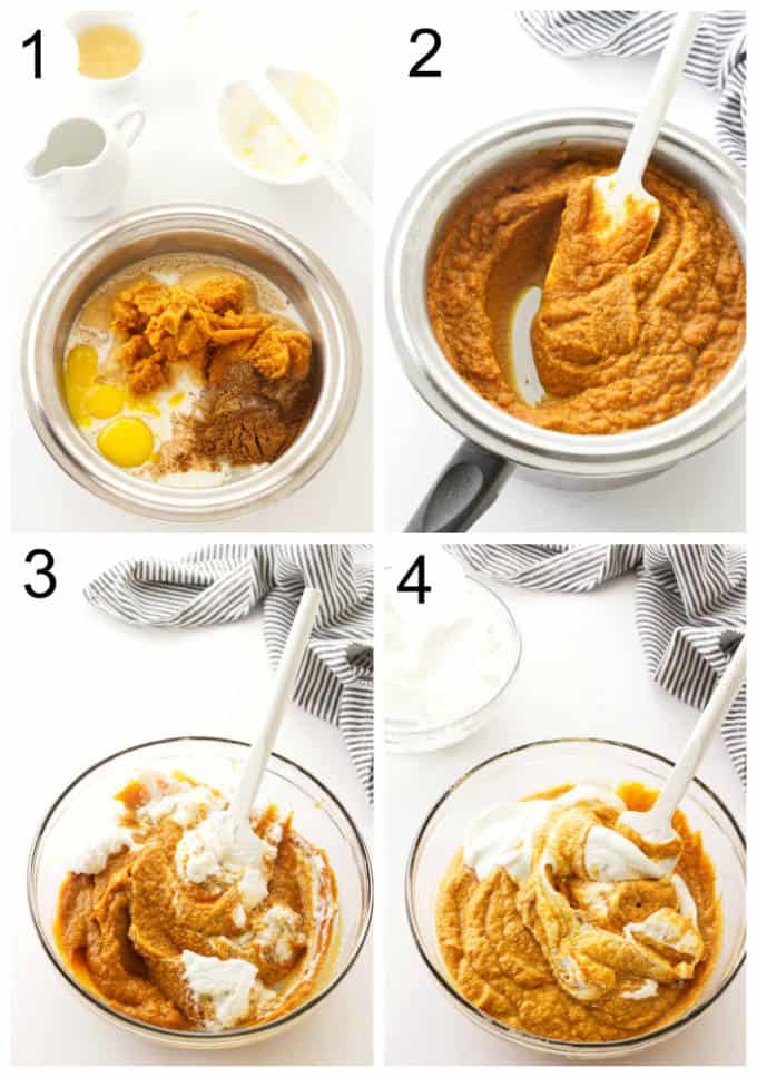process photos showing how to make pumpkin mousse.