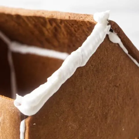 Royal icing piped on a gingerbread house