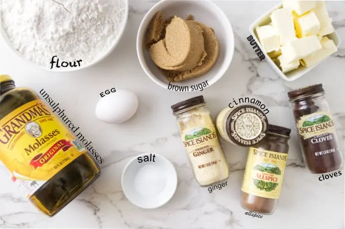 Ingredients needed to make a gingerbread house recipe.