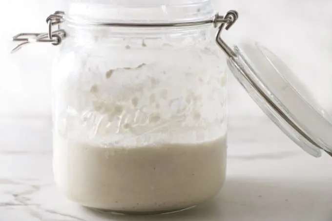 A jar with sourdough starter