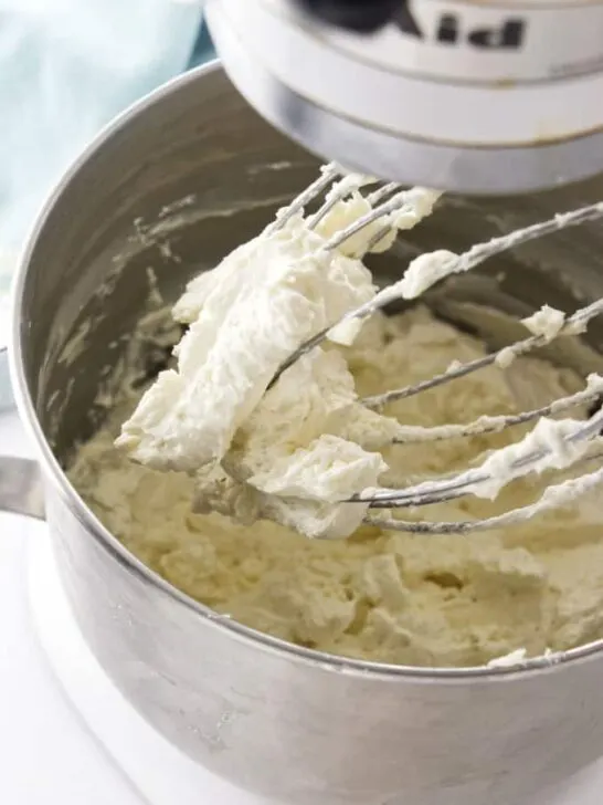 Fluffy frosting on mixer whisk