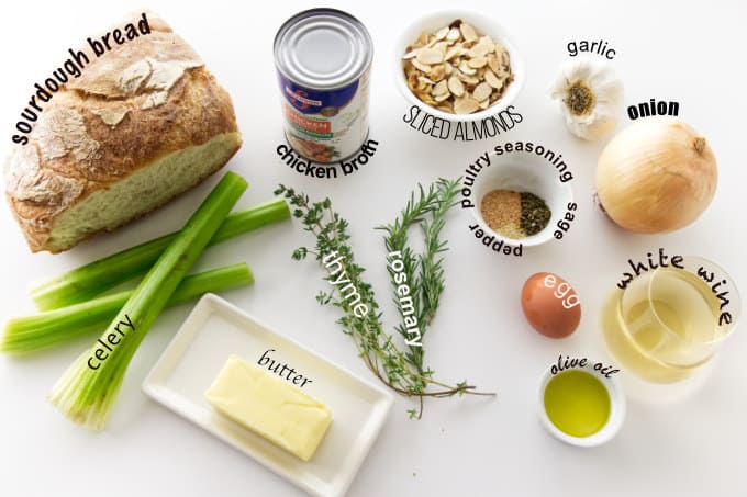 Ingredients used for making sourdough stuffing recipe.