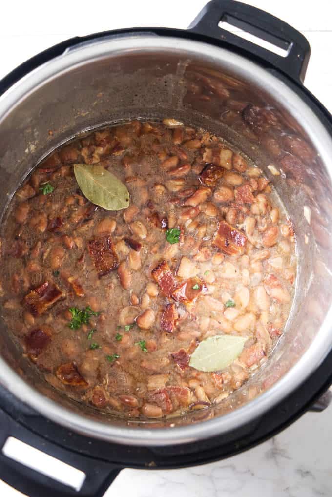 Freshly cooked pinto beans in an Instant Pot.