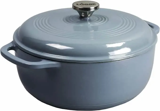 A Lodge cast iron Dutch oven.