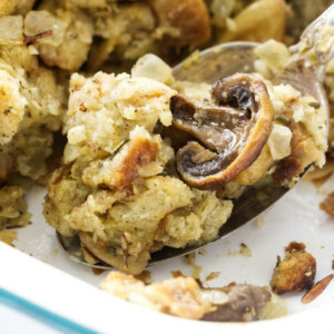 Mushroom stuffing in a dish.