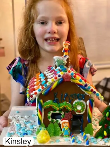 Gingerbread house decorated by 5 year old Kinsley