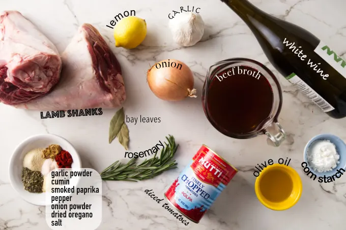 ingredients needed for Instant Pot lamb shanks.