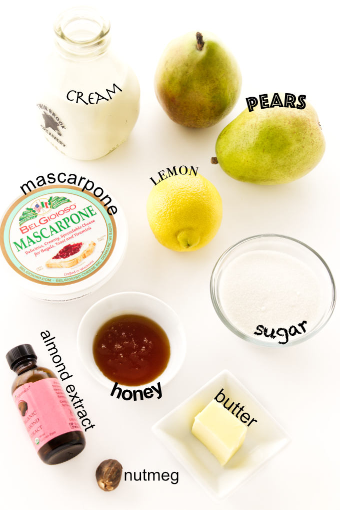 Ingredients needed to make roasted pears with mascarpone cream