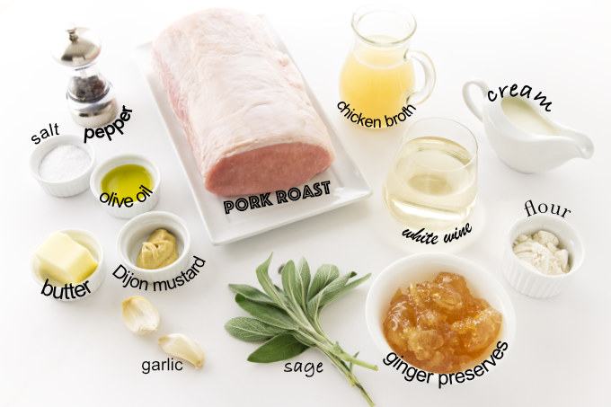 The ingredients needed for making pork roast with garlic ginger glaze.