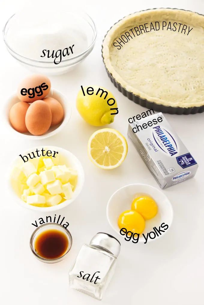 Ingredients needed to make a Creamy Whole Lemon Tart