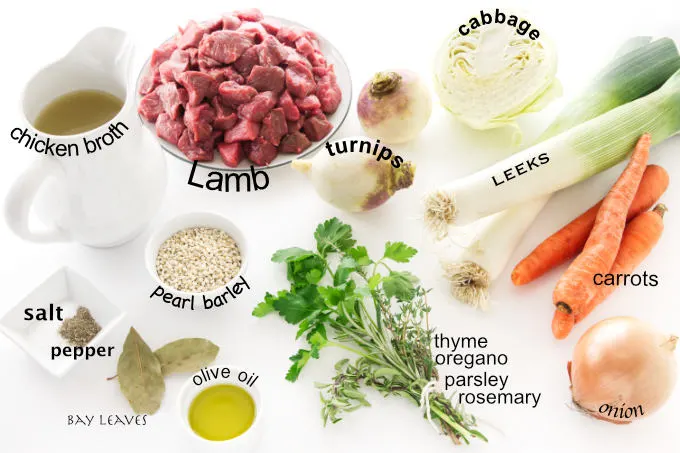 The ingredients needed to make Scotch broth recipe