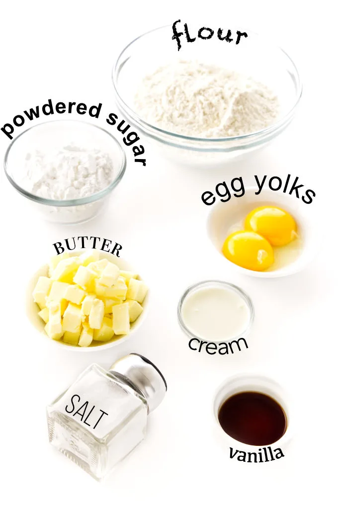 Photo showing the ingredients used to make a shortbread pastry.