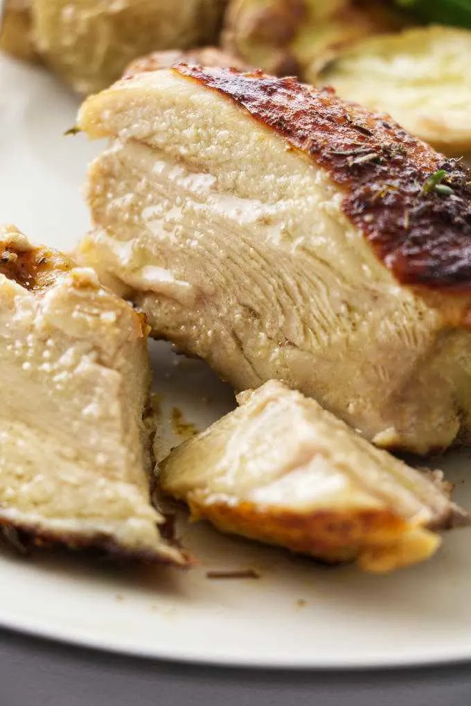 close up viw of a bite of chicken thigh