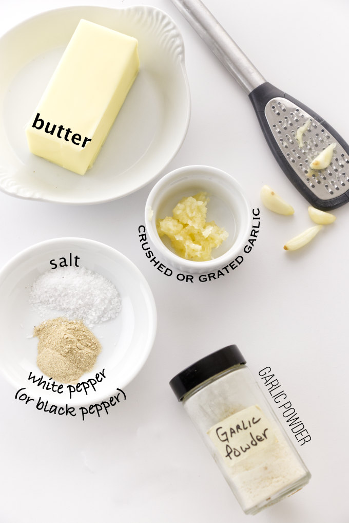 Ingredients used to make garlic butter sauce.